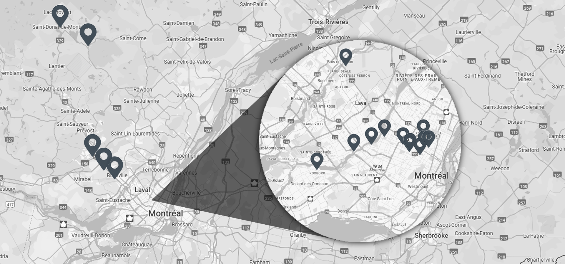 Réalisations Vecteur i - carte de localisation des projets